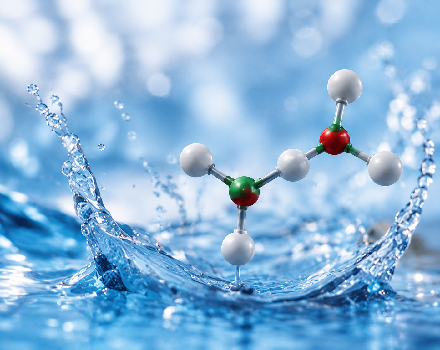 HOCl molecule emerging from water